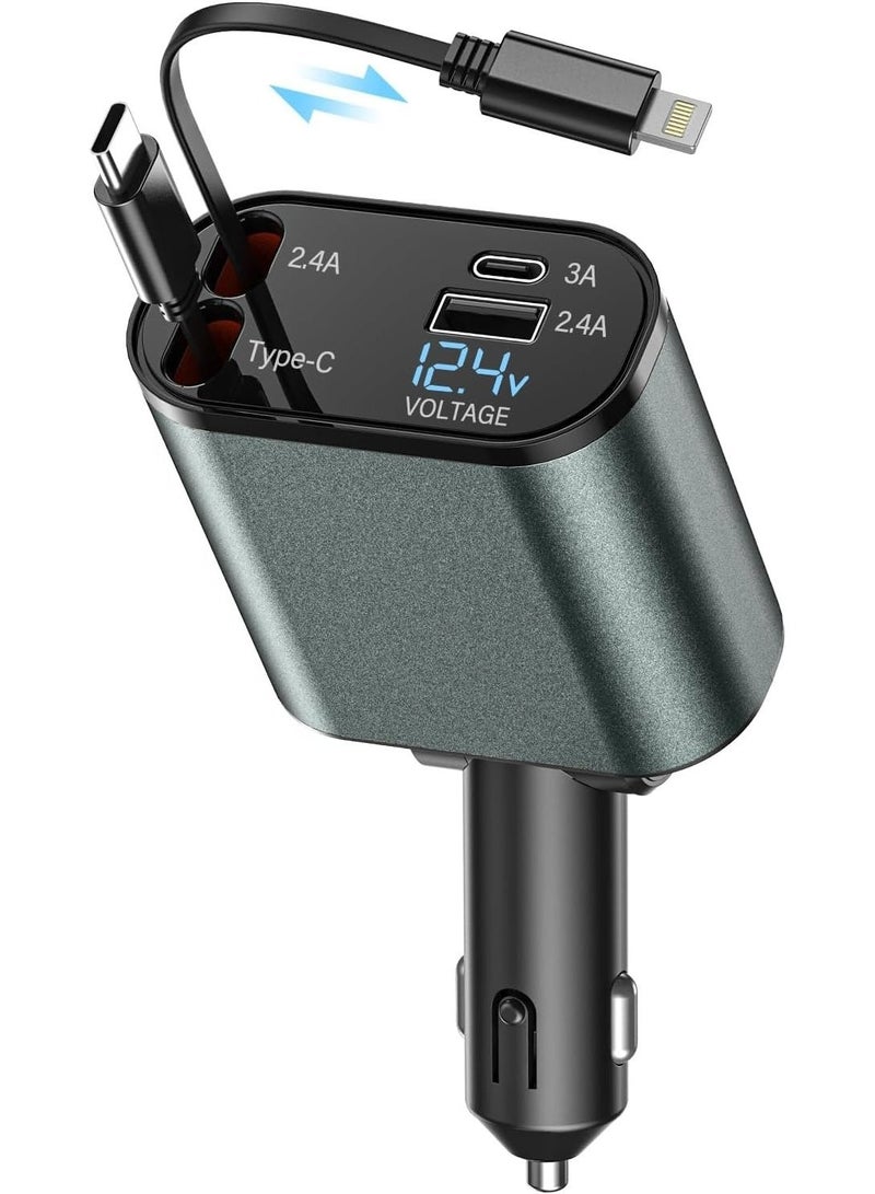 Car Charger with Type-C & USB Ports – 120W 4-in-1 PD Fast Charging Adapter with Voltage Display - Image 1